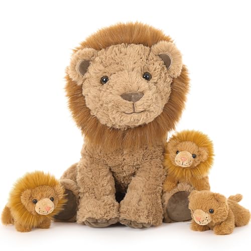 MorisMos Löwe riesen Kuscheltier XXL,45cm sitzende Löwen Stofftier Plüschtier mit 3 Baby im Bauch, Lion Geburtstag Geschenk für Kinder Jungen von MorisMos