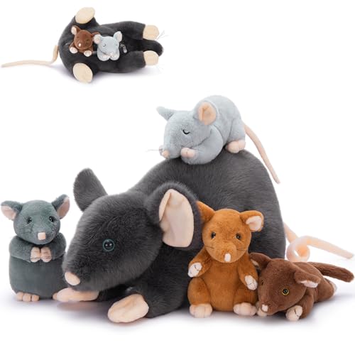 MorisMos 5 stücke Maus Kuscheltier XXL Set, 40cm lang Maus Kuscheltier mit 4 Baby im Bauch, groß Ratte Plüschtier Stofftier, Mouseteddy Geburtstag Weihnachten Geschenk für Kinder von MorisMos