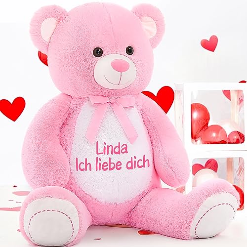 MorisMos Personalisiert Geschenk für Frauen Freundin, riesen Teddybären mit Namen oder Wunschtext, 130cm groß Kuschelbär XXL Kuscheltier plüschtier Stofftier Puppe(Rosa) von MorisMos