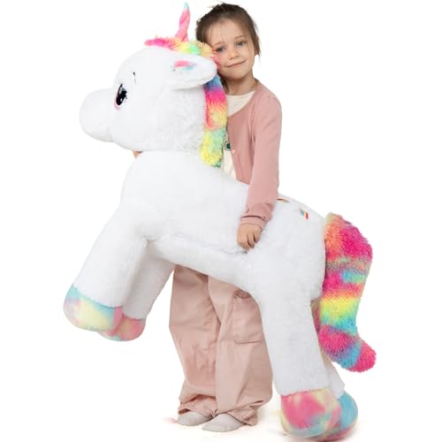 MorisMos Riesen Einhorn Kuscheltier XXL, 110cm Weiß groß Einhorn Plüschtier Stofftier, Spielzeug Geburtstag Weihnachten Geschenk für Babys Kinder von MorisMos