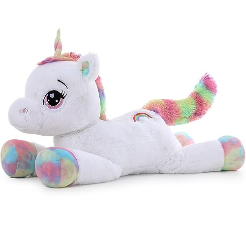 MorisMos Riesen Einhorn Kuscheltier XXL, 110cm Weiß groß Einhorn Stofftier Plüschtier,Soft Einhorn Spielzeug Geburtstag Geschenk für Babys,Kinder von MorisMos