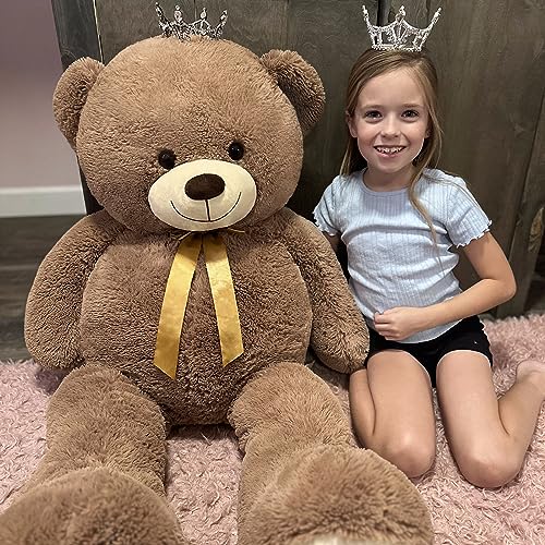 MorisMos Teddybär groß XXL, 130cm hoch riesen teddybär teddys mit Schleife, Dunkelbraun süß Kuscheltier XXL plüschbär, Geburtstag Weihnachten Geschenk Kinder mädchen von MorisMos