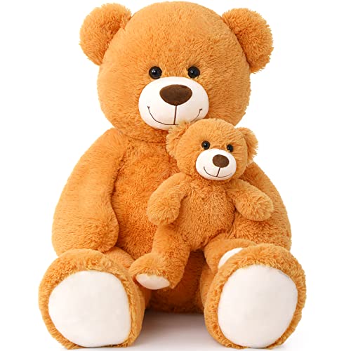 MorisMos Riesiger Teddybär Mama und Baby Bär weicher Plüsch Bär Stofftier für Mama und Kind, 99 cm, Orange MorisMos Riesiger Teddybär Mama und Baby Bär weicher Plüsch Bär Stofftier für Mama und Kind, 99 cm, Orange von MorisMos