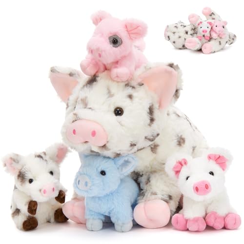 MorisMos Schwein Kuscheltier groß XXL mit 4 Babys im Bauch, süß riesen Schwein plüschtier stofftier, Pigteddy Geburtstag Weihnachten Geschenk Kinder von MorisMos