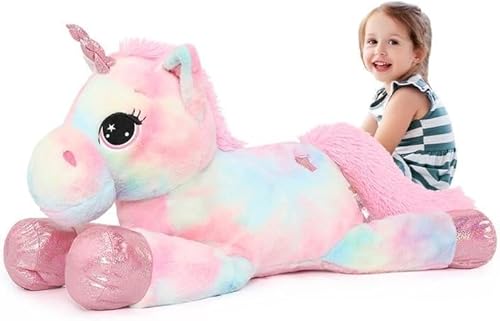 MorisMos Großer Einhorn Riesen Einhorn Plüschtier XXL Stofftier Kuscheltiere groß 80cm Rosa Einhorn Riesige Kuscheltier Weich Spielzeug Geburtstag Weihnachten Geschenk für Kinder Mädchen von MorisMos