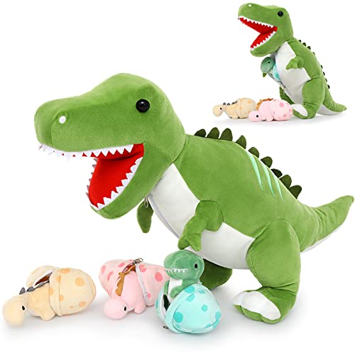 MorisMos Stehend Plüsch Dinosaurier mit 3 Baby im Bauch, groß Tyrannosaurus Plüschtier Stofftier Kuscheltier XXL, 58cm Dino Spielzeug für Kleinkind Jungen Weihnachten Geschenk von MorisMos