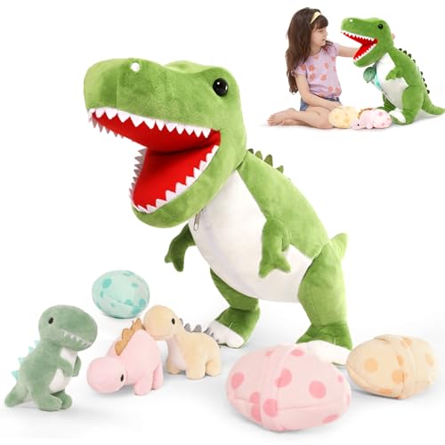 MorisMos Stehend Plüsch Dinosaurier mit 3 Baby im Bauch, groß Tyrannosaurus Plüschtier Stofftier Kuscheltier XXL, 58cm Dino Spielzeug für Kleinkind Jungen Weihnachten Geschenk von MorisMos