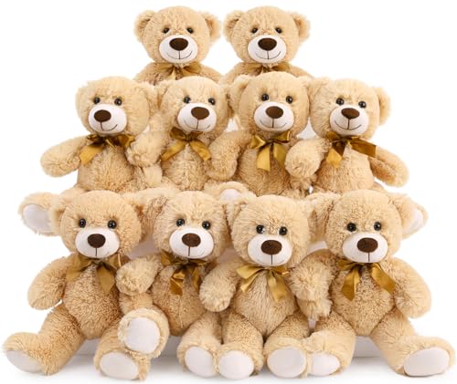 MorisMos 10 Stücke klein Bären Teddybären Set, 35cm weich Hellbraun Teddybären, deko Puppe Spielzeug, Geburtstag Weihnachten Geschenk Kinder Baby Mädchen von MorisMos