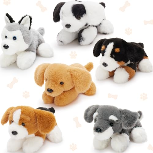 MorisMos 6 stücke süß Hund Kuscheltier plüschtier Set, 27cm lang klein Hündchen Stofftier, deko plüsch welpen dogteddy Geburtstag Geschenk für Kinder Baby von MorisMos