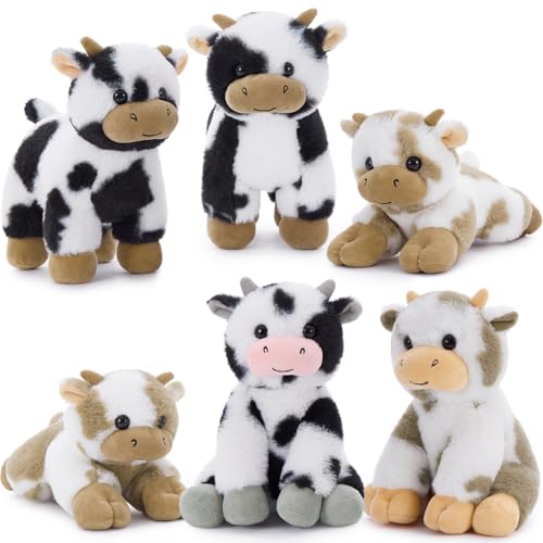MorisMos 6 stücke süß Kuh Kuscheltier plüschtier Set, 25cm hoch klein Kühe Stofftier, deko Puppe cowteddy Geburtstag Geschenk für Kinder Baby von MorisMos
