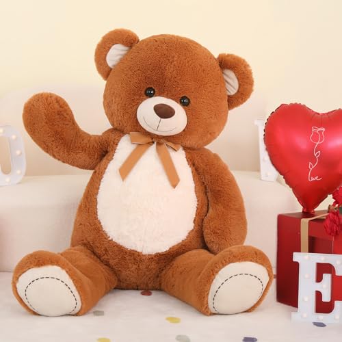 MorisMos Teddybär groß XXL Kuscheltier, 1.3m Weiches Riesen Teddy Bär mit Weiß Bauch, kuschelig Stofftier Plüschtier Geschenk für Kinder, Perfekt für Geburtstag Valentinstag (Dunkel Braun) von MorisMos