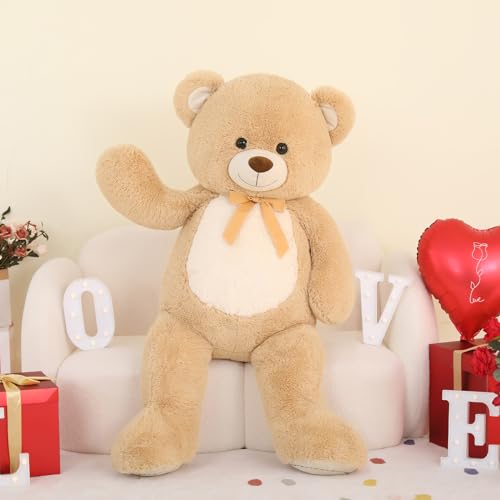 MorisMos Teddybär groß XXL Kuscheltier, 130cm Riesen Teddy Bär mit Schleife, flauschig Tedi Bären Kinder Mädchen Freundin Frauen Mutter von MorisMos