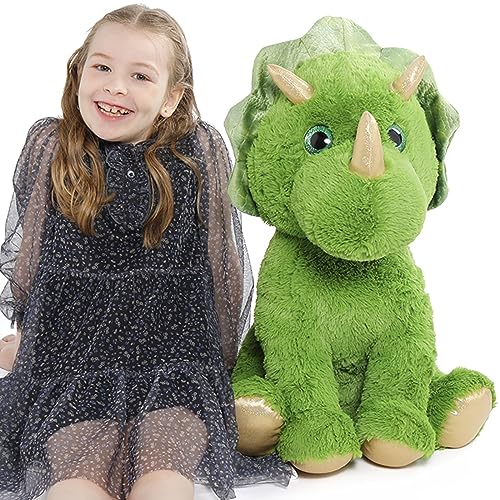 MorisMos Weich gefülltes Triceratops Plüschtier für Kinder, Riesen Dinosaurier Kuscheltier, 62cm Dino Stofftier Spielzeug Kissen Puppe Geburtstag Geschenke von MorisMos