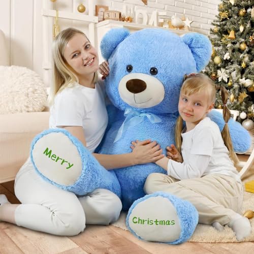 MorisMos Weihnachts Personalisiert Geschenk,130cm riesen Teddy mit Namen oder Wunschtext, Blau groß Teddybär XXL weich Plüschbär Kuschelbär von MorisMos