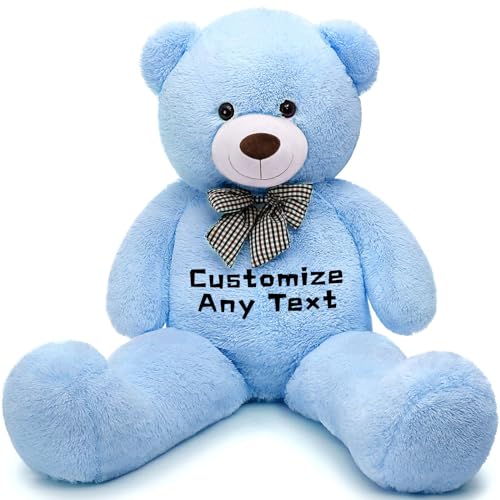 MorisMos Weihnachts Personalisiert Geschenk für Baby,120cm riesen Teddy mit Namen oder Wunschtext, Blau groß Teddybär XXL von MorisMos