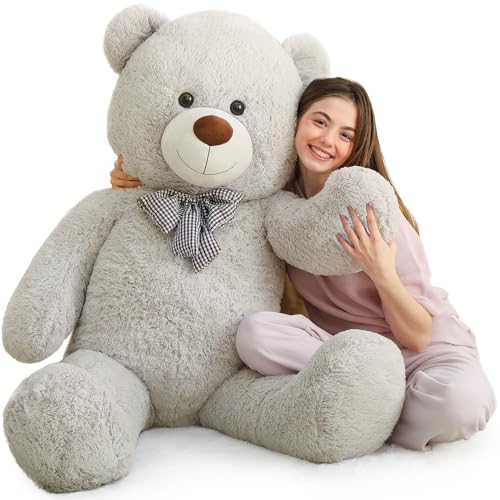 MorisMos XXL Teddybär 120 cm groß -Grau Teddy Bär Stofftier Plüschtier Kuscheltier mit süßer Schleife, großes riesen Teddy Weiches Spielzeug Puppe Kissen von MorisMos