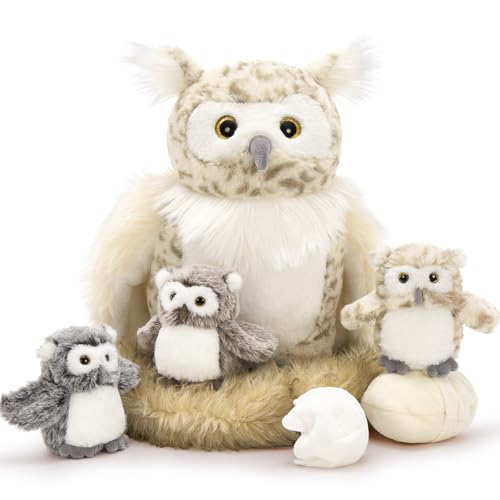 MorisMos groß Eule Kuscheltier XXL Set, 40cm hoch riesen Eule Kuscheltier mit 3 Babys im Bauch, owlteddy Plüschtier Stofftier Geburtstag Geschenk für Kinder Baby von MorisMos