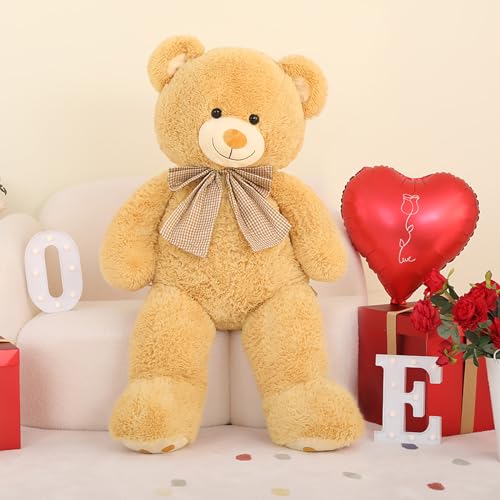 MorisMos großes riesen Teddy 120cm- Hellbraun Teddybär XXL Stofftier Plüschtier Kuscheltiere, weich Kuschelbär Spielzeug Baby Kissen mit großer süßer Schleife von MorisMos