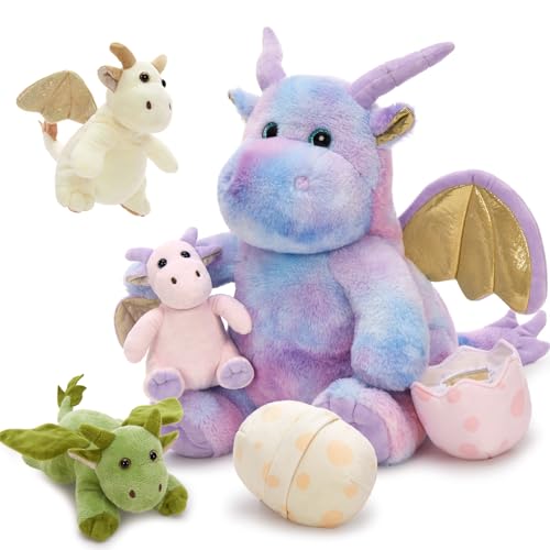 MorisMos riesen Drache Kuscheltier XXL mit Baby im Bauch, groß Triceratops Plüschtier Stofftier, riesen Triceratops Geburtstag Geschenk Kinder von MorisMos