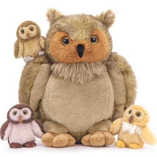 MorisMos 4 stücke Eule Kuscheltier XXL Set, 45cm hoch riesen Eule Kuscheltier mit Babys im Bauch, owlteddy Plüschtier Stofftier Geburtstag Geschenk für Kinder Baby von MorisMos