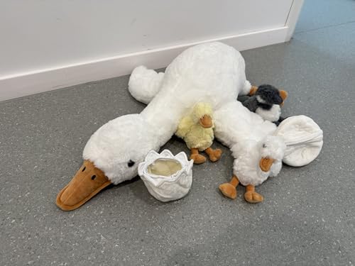 MorisMos riesen Gans Kuscheltier XXL mit 3 Babys im Bauch, 60cm lang groß Plüsch Gans Stofftier Kissen, Gänse Geburtstag Weihnachten Geschenk Kinder von MorisMos
