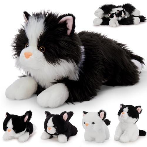 MorisMos 5 stücke Schwarz Katze Kuscheltier XXL Set, 50cm lang riesen Katze Kuscheltier mit Babys im Bauch, catteddy Plüschtier Stofftier Geburtstag Geschenk für Kinder Baby von MorisMos