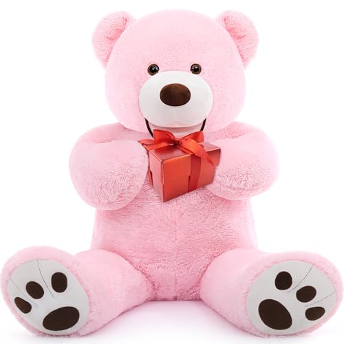 MorisMos XXL Teddybär 100 cm groß,1m Rosa Kuschelbär Plüschbär, riesen Teddy Kuscheltier Stofftier Plüschtier als Geschenk für Mädchen von MorisMos