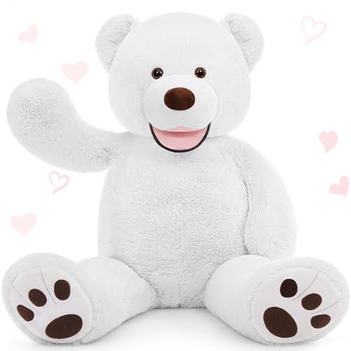 MorisMos XXL Teddybär 100 cm groß,1m Weiß Kuschelbär Plüschbär, riesen Teddy Kuscheltier Stofftier Plüschtier als Geschenk für Mädchen von MorisMos