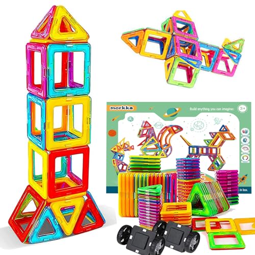 morkka 46 Teile Magnetische Bausteine, Magnete Spielzeug Kinder Magnetbausteine Magnetspiel für Spielzeug ab 3 4 5 6 Jahre Kinder Jungen Mädchen Magnetic Tiles Weihnachten Geburtstags Geschenk von morkka