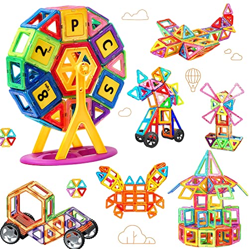 morkka 82 Teile Magnetische Bausteine, Magnete Spielzeug Kinder Magnetbausteine Magnetspiel für Spielzeug ab 3 4 5 6 Jahre Kinder Jungen Mädchen Magnetic Tiles Weihnachten Geburtstags Geschenk von morkka