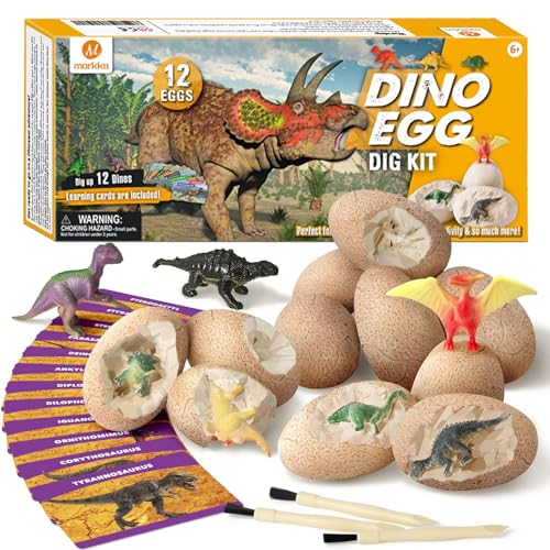 morkka 12 Stück Dinosaurier Eier Party Supplies Spielzeug Spiele Fossilien Dino Eier Dig Kit Dino Eier Ausgraben Dinosaurier Party Favors STEM Science Spielzeug für Kinder im Alter von 4 + von morkka