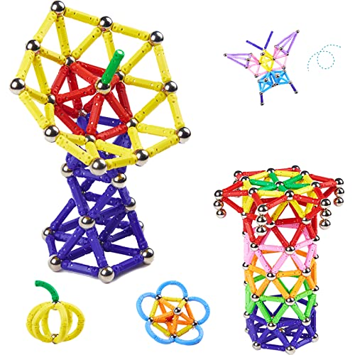 morkka 136 Stücke Puzzle Magnetische Bausteine Spielzeug Magnet BAU Bauen Kit Montessori Bildung Spielzeug für Kinder Spielen Stacking Spiel mit Magnetischen Ziegeln und Sticks von morkka