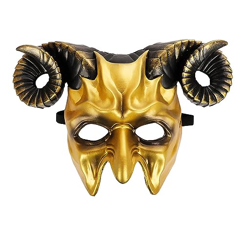 Horror Teufel Maske 3D Ochsenhorn Maske Halloween Lustige Halbgesichtsmaske Karneval Party Cosplay Maske Kostüm Maskerade Maske Teufelsmaske mit Hörnern Teufelsmaske Halloween von Morningmo