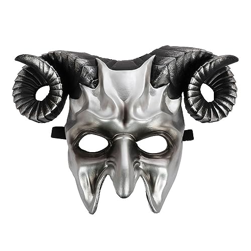 Horror Teufel Maske 3D Ochsenhorn Maske Halloween Lustige Halbgesichtsmaske Karneval Party Cosplay Maske Kostüm Maskerade Maske Teufelsmaske mit Hörnern Teufelsmaske Halloween von Morningmo