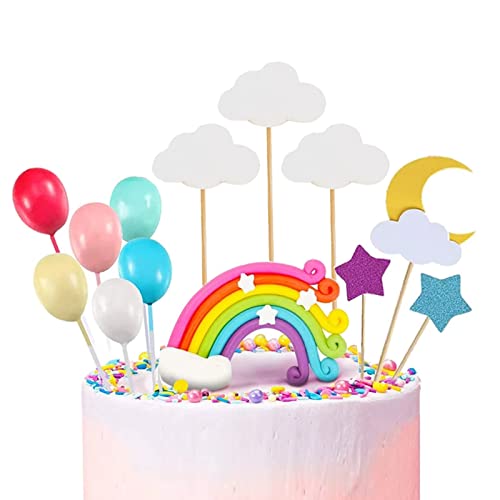 Morofme 13 Stück bunter Regenbogen-Kuchenaufsatz Wolke Mond Stern Kuchenauswahl bunter Ballon Kugel Kuchen Cupcake-Aufsatz Regenbogen Wolke Kuchendekoration von Morofme