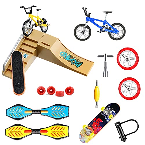 Morofme 17-teiliges Skatepark-Kit Fingerboard Skatepark Mini-Fingerspielzeug Finger-Skateboardrampe Fahrrad-Skateboards Scooter Tiny Swing Board Fingerboard Ramps Deck Training Prop von Morofme