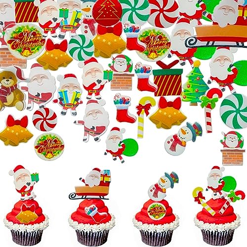 Morofme 300 Stück Essbarer Weihnachtskuchen Cupcake Topper Dekoration Essbares Weihnachtsoblaten Essbarer Weihnachtsmann Weihnachtsbaum Schneemann Feiertagskuchendekoration von Morofme