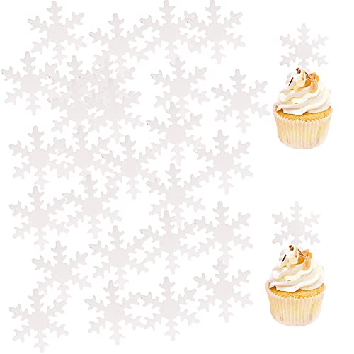 Morofme 50pcs weißer essbarer Schneeflocke-Kuchen-Kuchen-Dekor, essbarer gefrorener Kuchen-Deckel, Winter-Kuchen-Deckel, essbarer Schneeflocken-Kuchen-Kuchen-Dekoration für Weihnachten Winter Frozen von Morofme