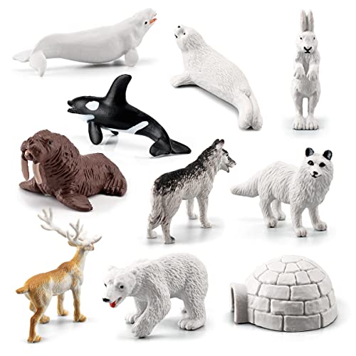 Morofme Arktis-Tiere-Figur, 10 Stück, Mini-Arktis-Tiere, Spielzeug, realistische Polartierfiguren, Tundra-Hirsch, Bär, Fuchs, Arktis-Tier, Tortenaufsatz, Dekoration für Kindergeburtstag von Morofme