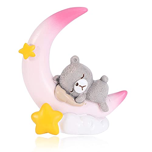 Morofme Bär Mond Tortenaufsatz Bär Mond Figur Spielzeug Bär Mond Geburtstagskuchenaufsatz Bär Mond Herzstück Bär Mond Kuchendekorationen (Pink) von Morofme