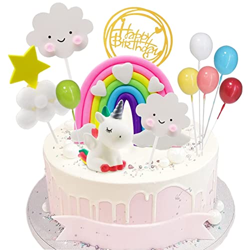 Morofme Einhorn Tortenaufsatz Tortendeko Einhorn Geburtstag Kuchen Regenbogen Happy Birthday Girlande Luftballon Kuchen Topper für Kinder Mädchen von Morofme