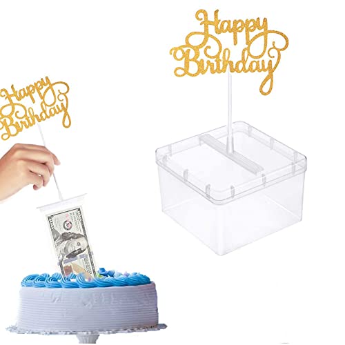 Morofme Kuchen Spardose, Geld ziehen Kuchen Form, Geld Kuchen Spender Box, Kuchen Geld Kit mit Happy Birthday Cake Topper Kuchen ATM Spardose für Geburtstag Abschlussfeier Kuchendekoration von Morofme