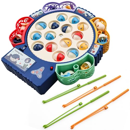 Morofme Magnetic Fishing Game Toy Play Set enthält 25 Fische und 8 Angeln Stangen auf rotierenden Board mit Musik | Montessori und Motor Skills Educational Board Game Geschenk von Morofme