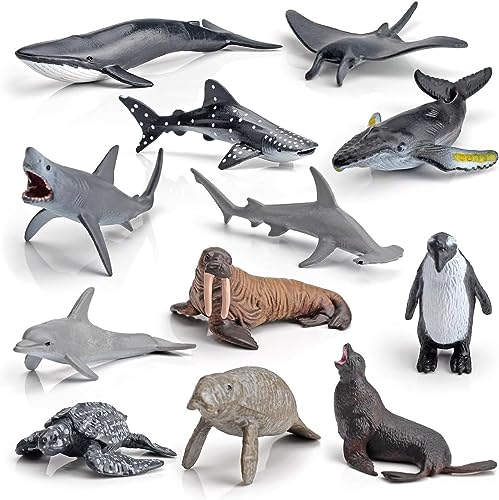 Morofme Mini Ozean Meer Tierfiguren Spielzeug 12pcs Realistische Unterwasser Meer Kreatur Figuren Arktischen Ozean Meer Meer Tier Playset Kuchen Topper mit Hai Wale Pinguin Walrosse Seekühe Delphin von Morofme