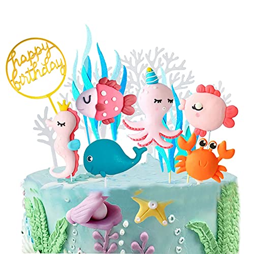 Morofme Sea Cake Topper, 12pcs Sea Birthday Cake Cupcake Topper, Ocean Animals Sea Cake Dekoration für Kinder unter dem Meer Ocean Sea World Thema Geburtstag Baby Shower Party Supplies von Morofme