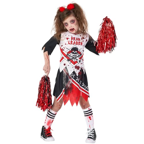 Morph Cheerleader Zombie Kostüm Kinder, Halloween Kostüm Cheerleader, Horror Cheerleader Kostüm, Cheerleader Kostüm Kinder Halloween - Größe L von Morph