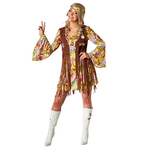 Morph Hippie Kostüm Damen Kleid, Hippie Kleid Damen Kostüm, Hippie Kleidung Damen 70er Jahre, Flower Power Kleidung Damen, 70er Jahre Outfit Damen, 70er Jahre Bekleidung Damen, 70er Kleid S von Morph