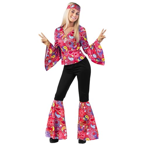 Morph Hippie Kostüm Damen, Hippie Kleidung Damen, 70er Jahre Outfit, Flower Power Kleidung, 70er Kostüm, Schlager Outfit - S von Morph