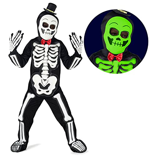 Marke Skelett Kostüm Kinder Leuchtend, Perfekt für Halloween, Gruseliges Skelettdesign, Ideal für Kinder, 4-6 Jahre von Morph