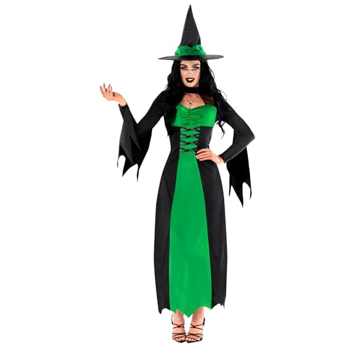 Morph Grünes Hexenkostüm für Damen, Halloween Hexenkleid mit Zubehör, Gruseliges Hexen Outfit, 3XL von Morph